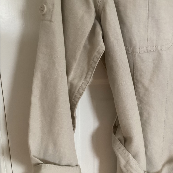 NWOT LL Bean tan linen cotton belted shirt dress MED REG 3/4 sleeve Never Worn - Picture 13 of 14